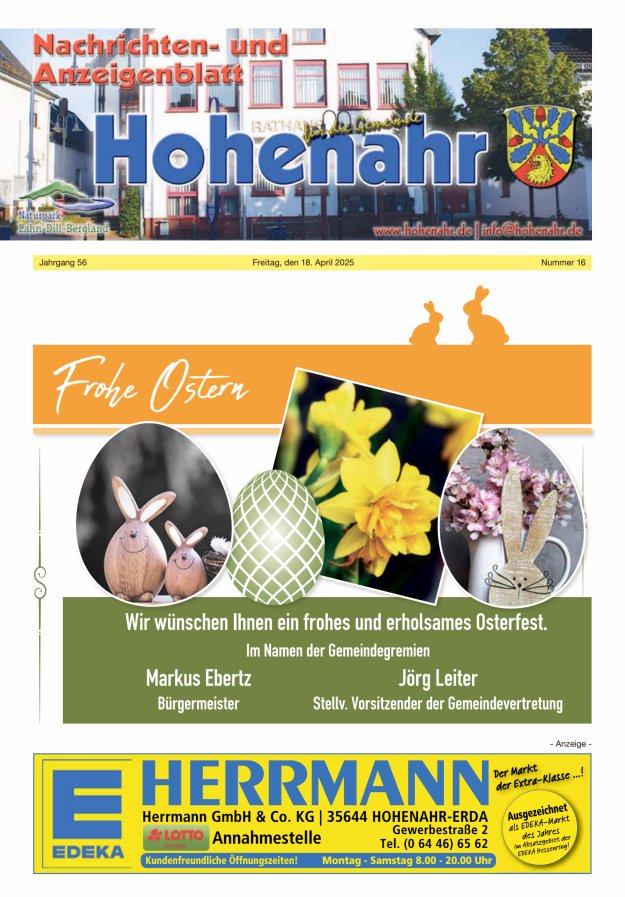 Nachrichten- und Anzeigenblatt für die Gemeinde Hohenahr Titelblatt 16/2025
