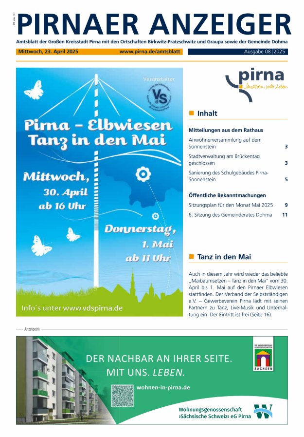 Pirnaer Anzeiger Titelblatt 08/2025