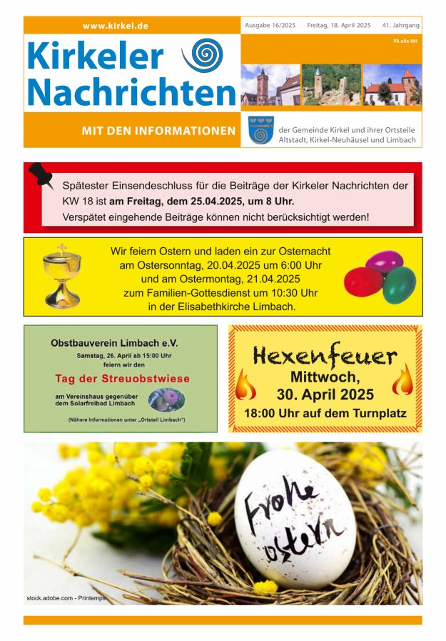 Kirkeler Nachrichten Titelblatt 16/2025