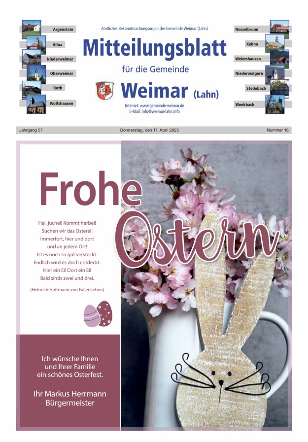Mitteilungsblatt für die Gemeinde Weimar Titelblatt 16/2025
