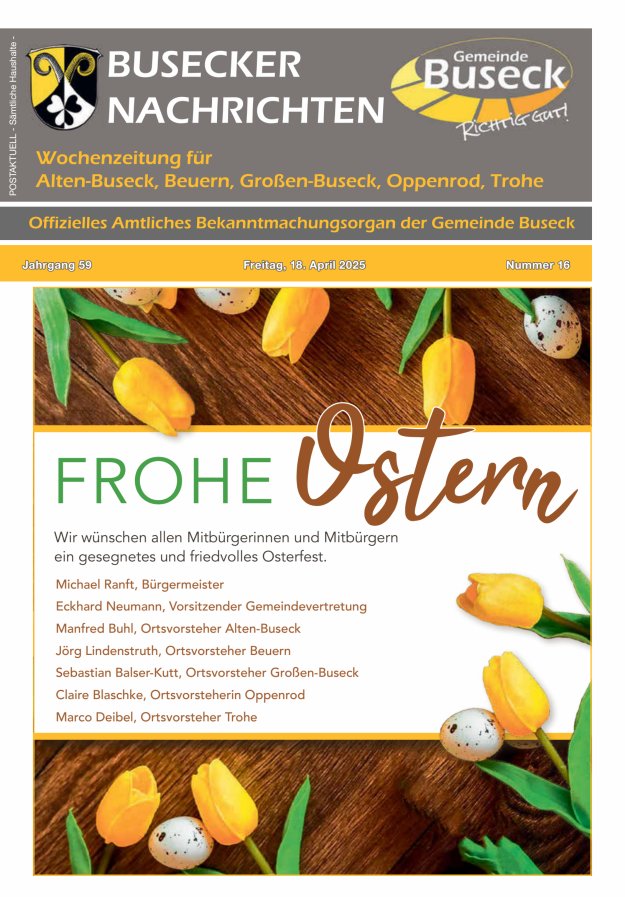 Busecker Nachrichten Titelblatt 16/2025