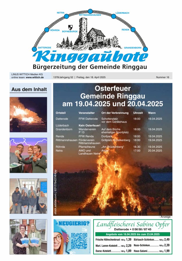 Ringgaubote Titelblatt 16/2025