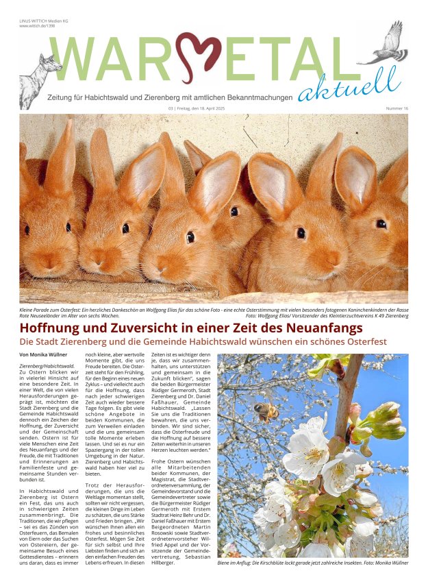 Warmetal aktuell (Habichtswald + Zierenberg) Titelblatt 16/2025