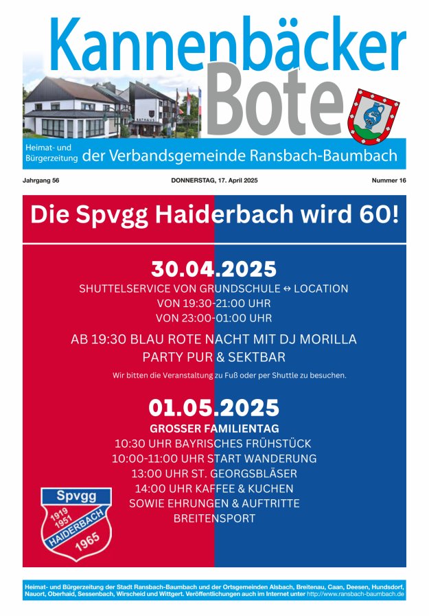Kannenbäcker-Bote der Verbandsgemeinde Ransbach-Baumbach Titelblatt 16/2025