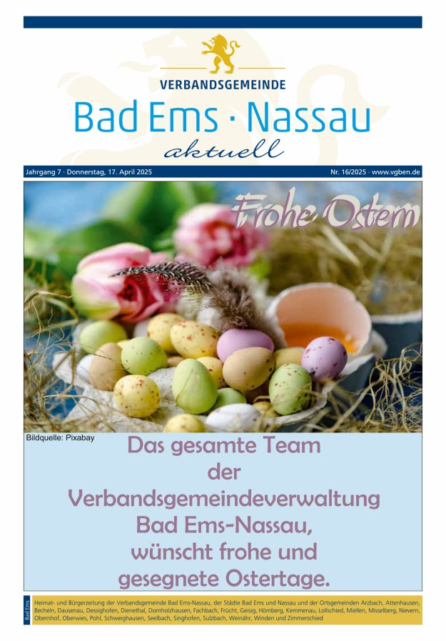 Bad Ems-Nassau aktuell Ausgabe Bad Ems Titelblatt 16/2025