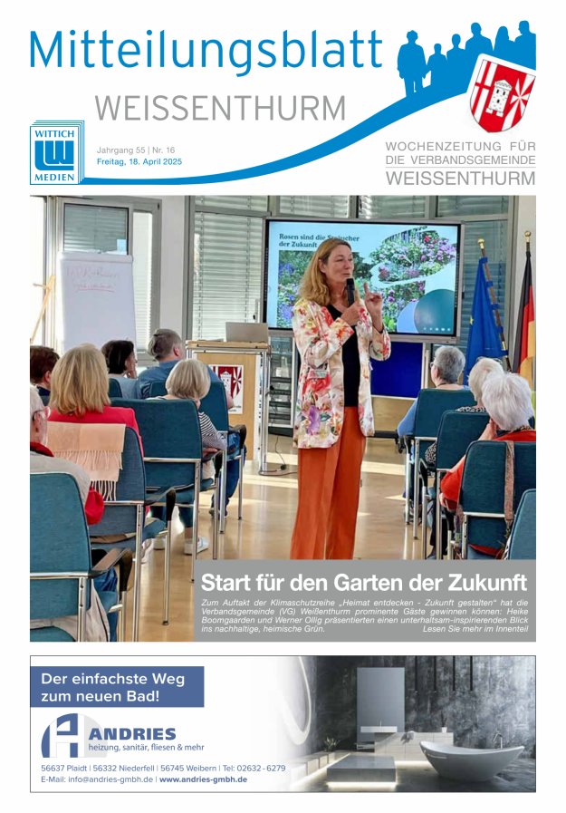 Mitteilungsblatt für den Bereich der Verbandsgemeinde Weißenthurm Titelblatt 16/2025