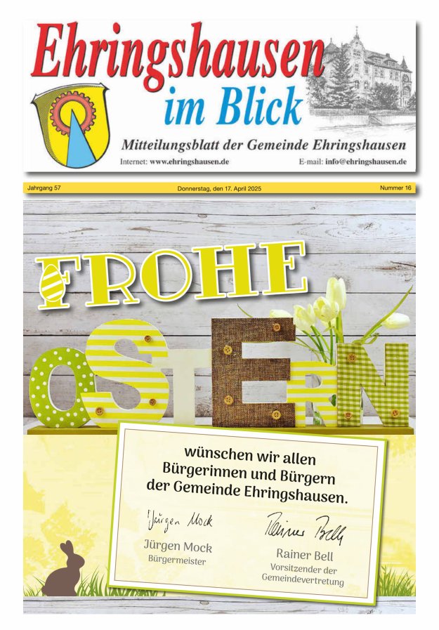 Mitteilungsblatt der Gemeinde Ehringshausen Titelblatt 16/2025