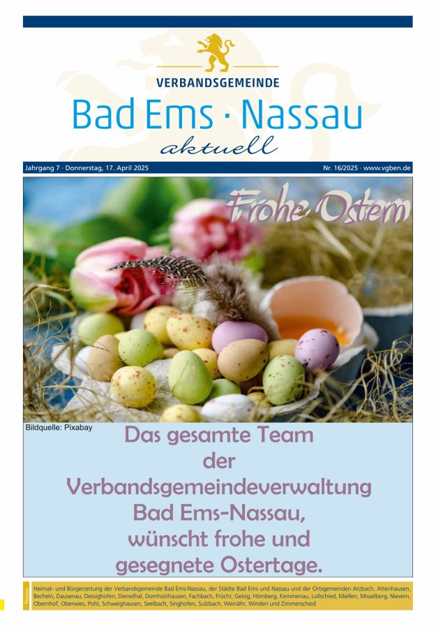 Bad Ems-Nassau aktuell Ausgabe Nassau Titelblatt 16/2025