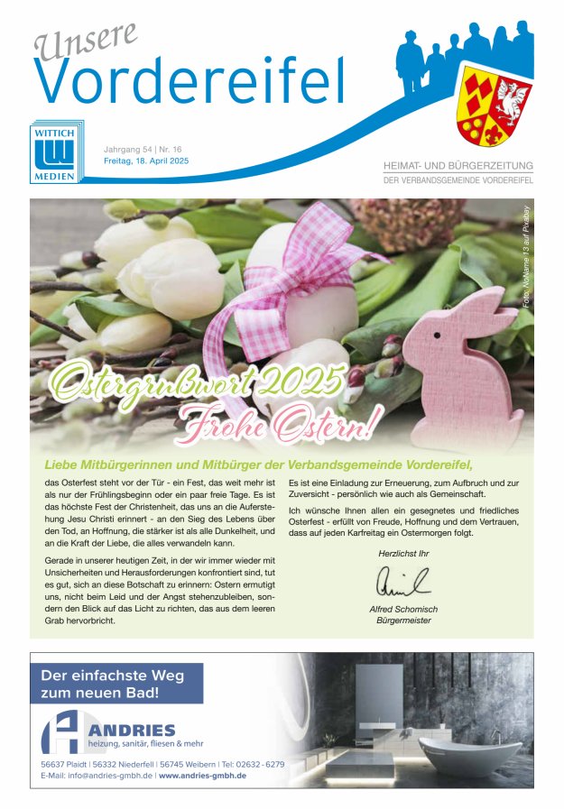 Mitteilungsblatt Vordereifel - Heimat- u Bürgerzeitung der VG Vordereifel Titelblatt 16/2025