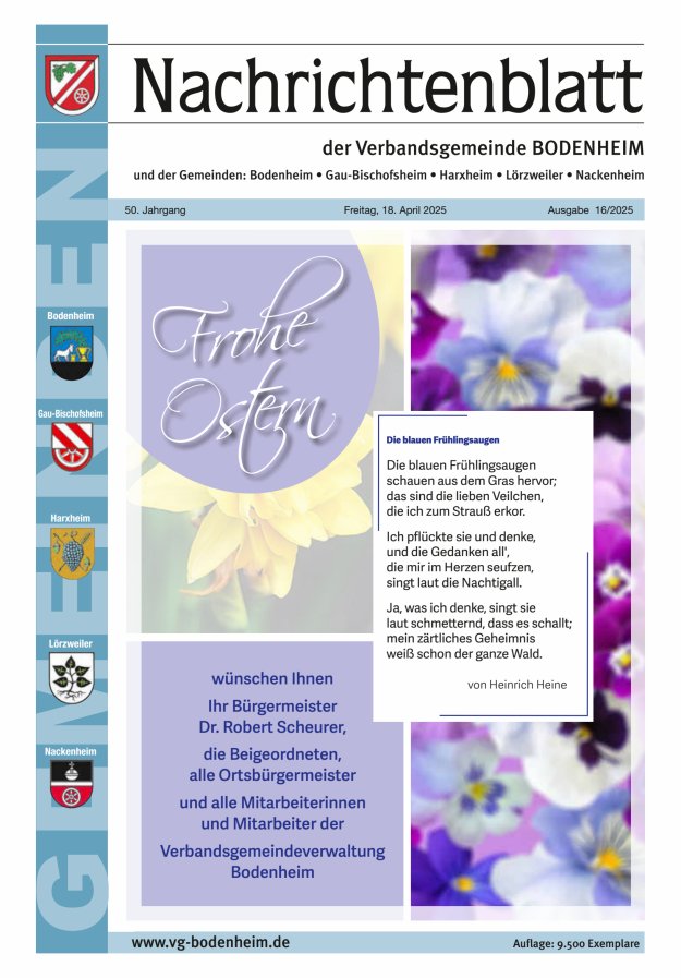 Nachrichtenblatt der VG Bodenheim              Titelblatt 16/2025