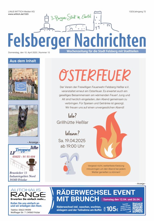 Felsberger Nachrichten Titelblatt 15/2025