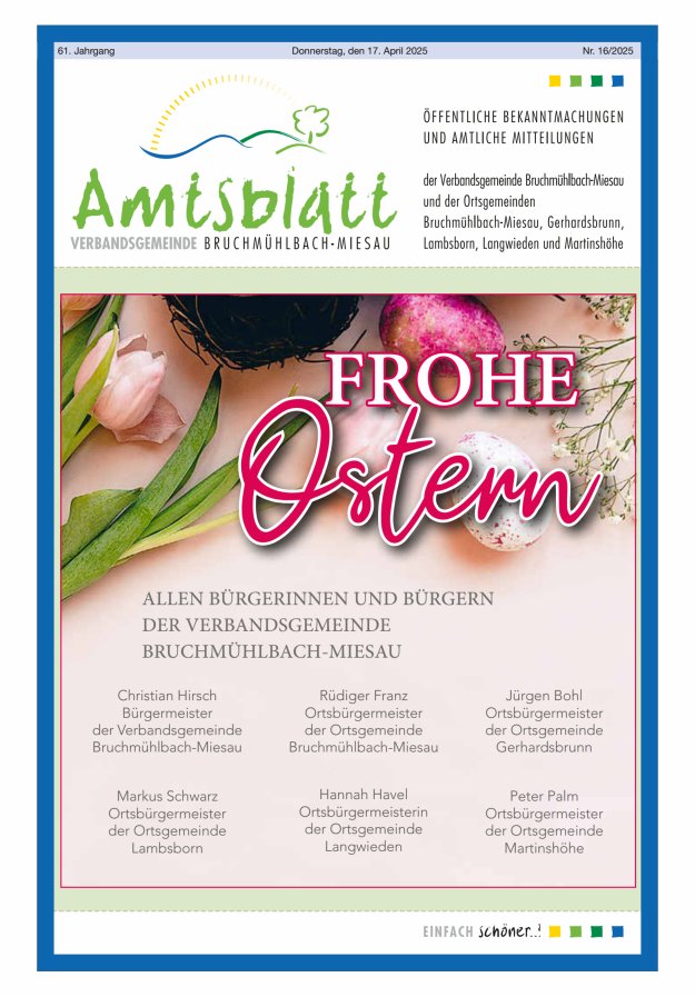Amtsblatt der VG Bruchmühlbach-Miesau Titelblatt 16/2025