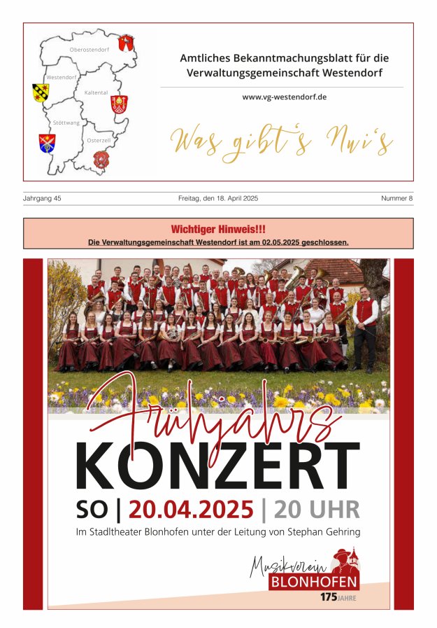 Was gibt's Nui's Amtliches Bekanntmachungsblatt für die VG Westendorf Titelblatt 08/2025