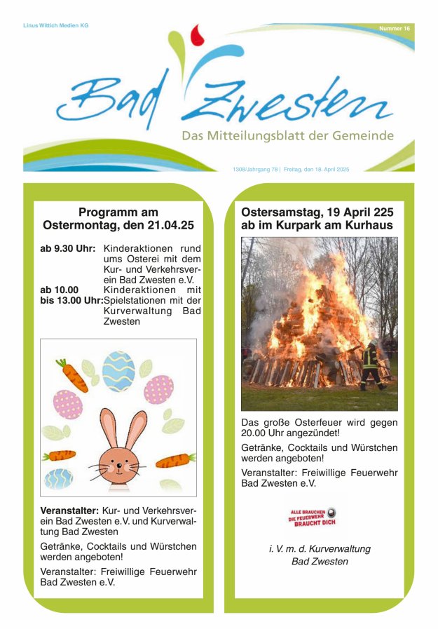 Heimatzeitung Bad Zwesten Titelblatt 16/2025