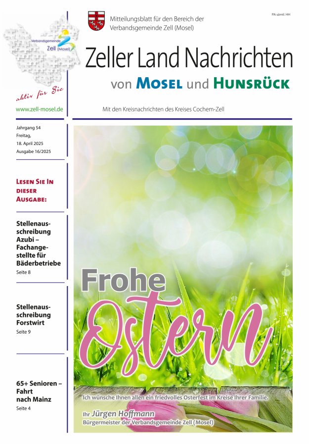 Zeller Land Nachrichten Titelblatt 16/2025