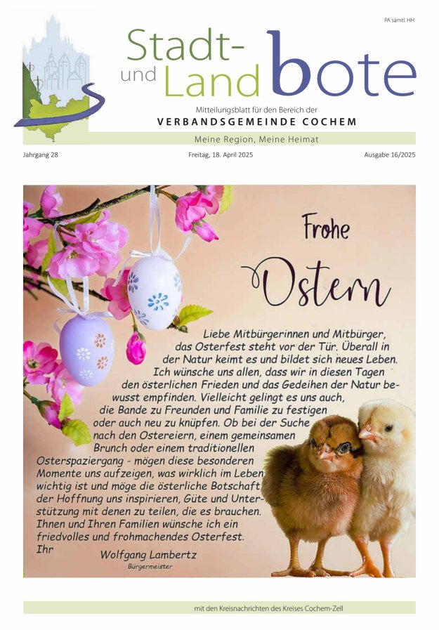 Stadt- und Landbote VG Cochem Titelblatt 16/2025