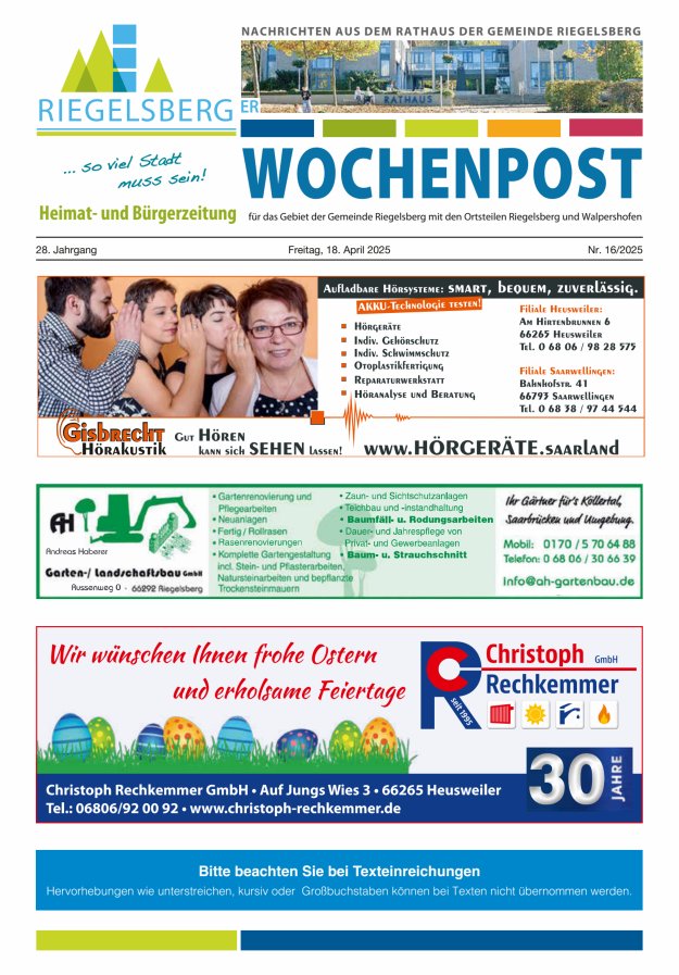 Riegelsberger Wochenpost Titelblatt 16/2025