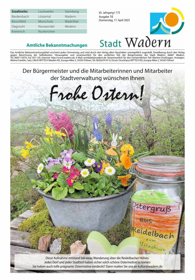 Stadt Wadern Titelblatt 16/2025