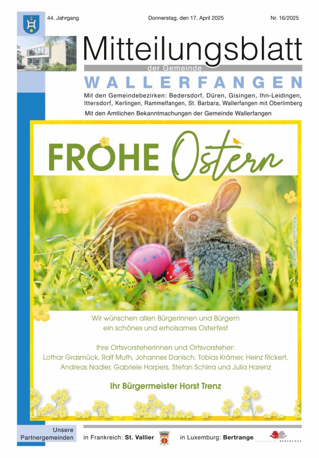 Mitteilungsblatt Gemeinde Wallerfangen Titelblatt 16/2025