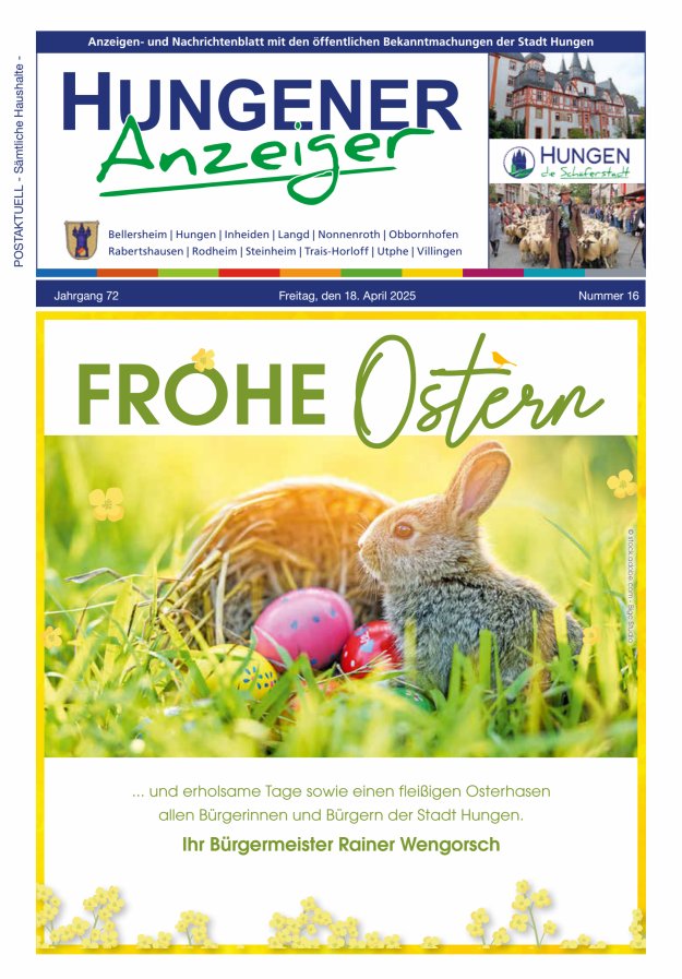 Anzeigen- und Nachrichtenblatt mit den öff  Bekanntmachungen der Stadt Hungen Titelblatt 16/2025