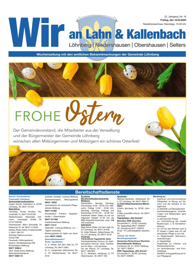 Amtliches Mitteilungsblatt der Gemeinde Löhnberg Titelblatt 16/2025