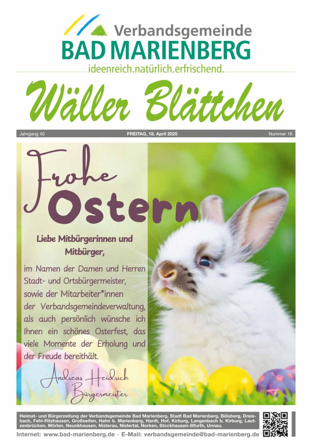 Wäller Blättchen - Verbandsgemeinde Bad Marienberg Titelblatt 16/2025