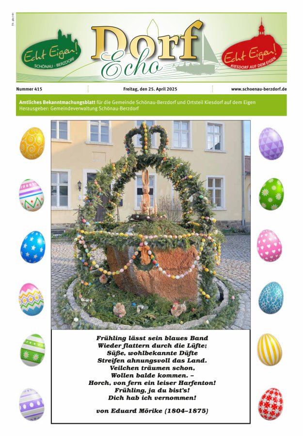 Dorfecho Amtliches Bekanntmachungsblatt für die Gemeinde Schönau-Berzdorf und OT Titelblatt 415/2025