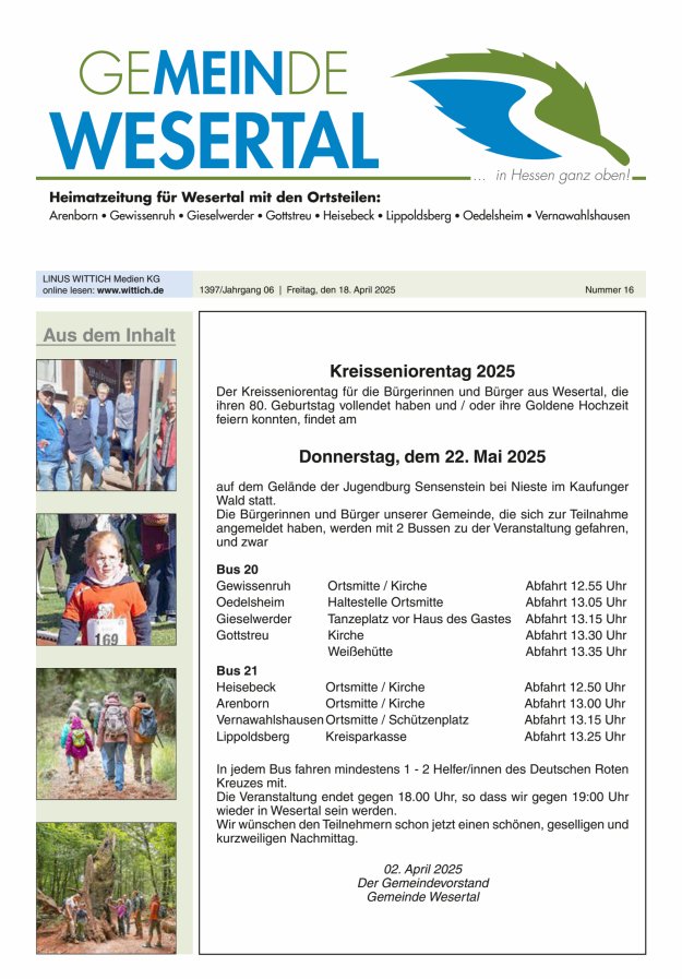 Wesertal Titelblatt 16/2025