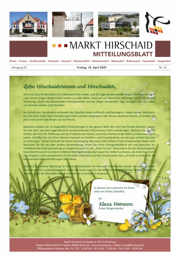 Mitteilungsblatt Markt Hirschaid Titelblatt 16/2025