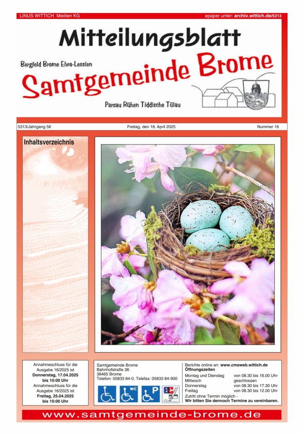 Mitteilungsblatt der Samtgemeinde Brome Titelblatt 16/2025