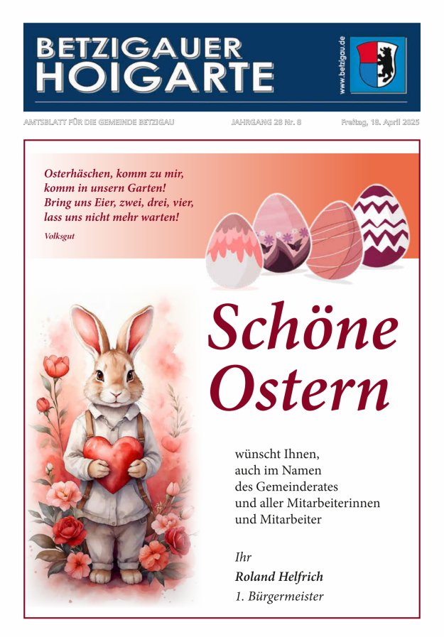 Betzigauer Hoigarte Amtsblatt der Gemeinde Betzigau Titelblatt 08/2025