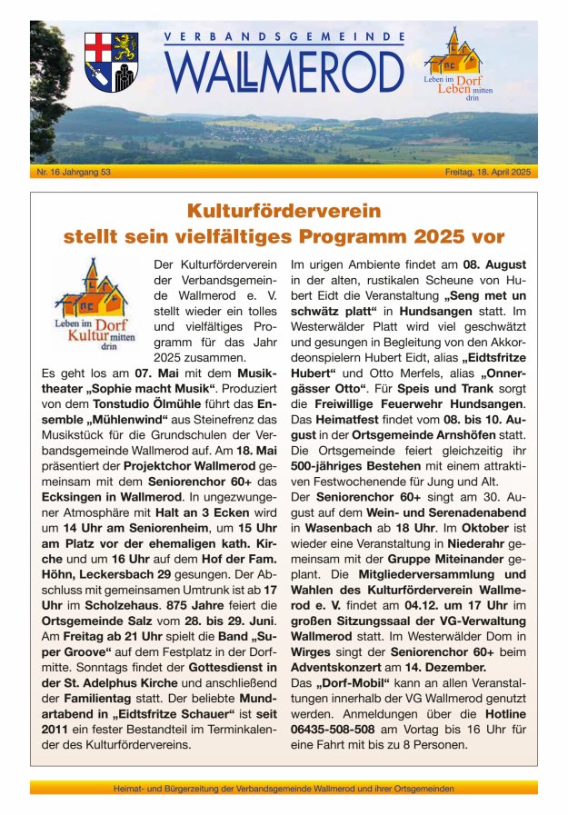 Wir über uns - Verbandsgemeinde Wallmerod Titelblatt 16/2025