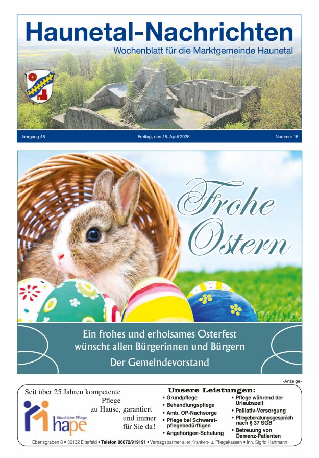 Haunetal-Nachrichten Titelblatt 16/2025