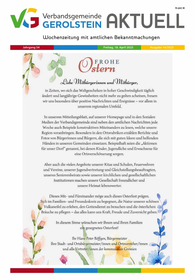 Verbandsgemeinde Gerolstein aktuell Titelblatt 16/2025