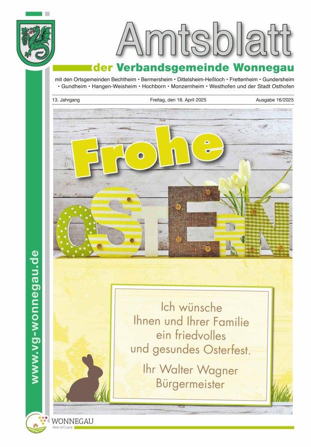 Amtsblatt VG Wonnegau Titelblatt 16/2025