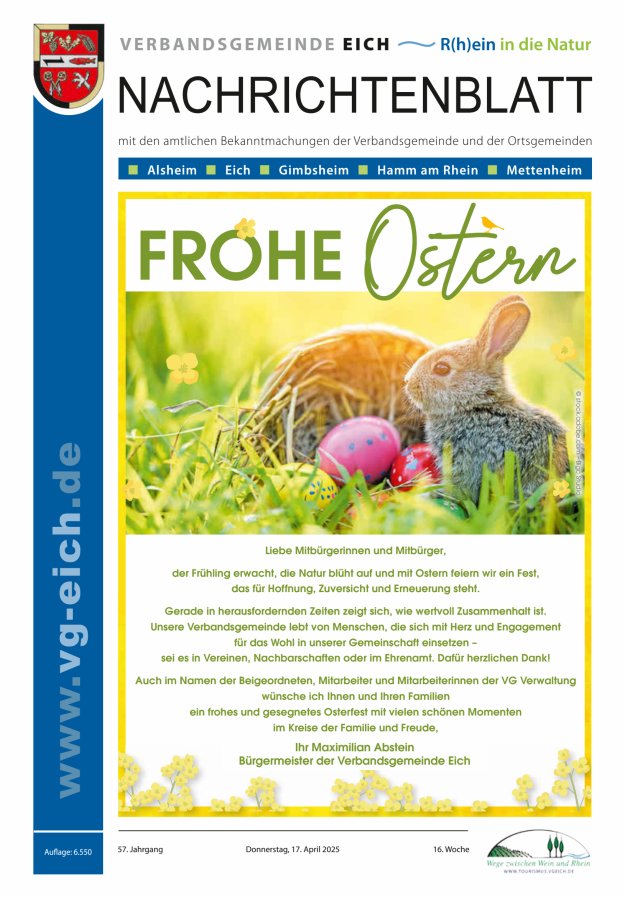 Nachrichtenblatt der VG Eich Titelblatt 16/2025