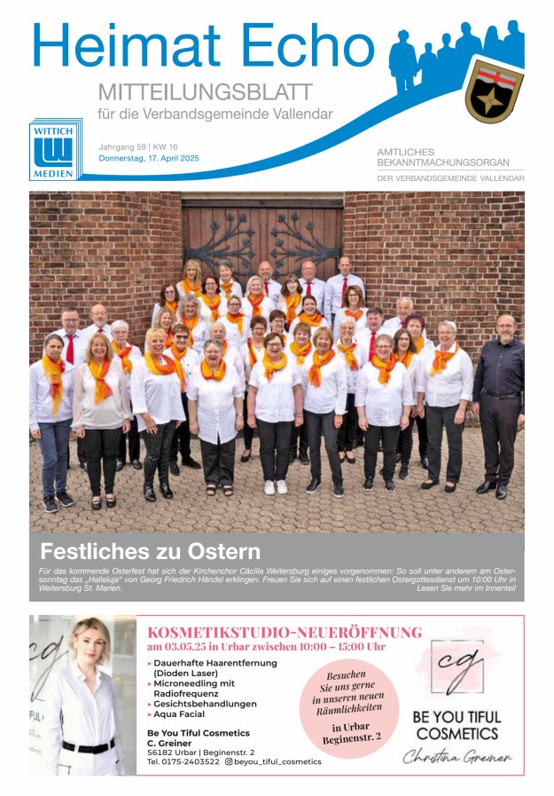 Heimat-Echo - Heimat- und Bürgerzeitung Verbandsgemeinde Vallendar Titelblatt 16/2025