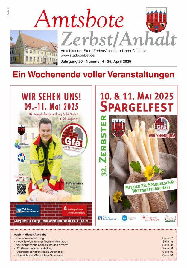Amtsbote Zerbst/Anhalt – Amtsblatt der Stadt Zerbst/Anhalt und ihrer Ortsteile Titelblatt 04/2025