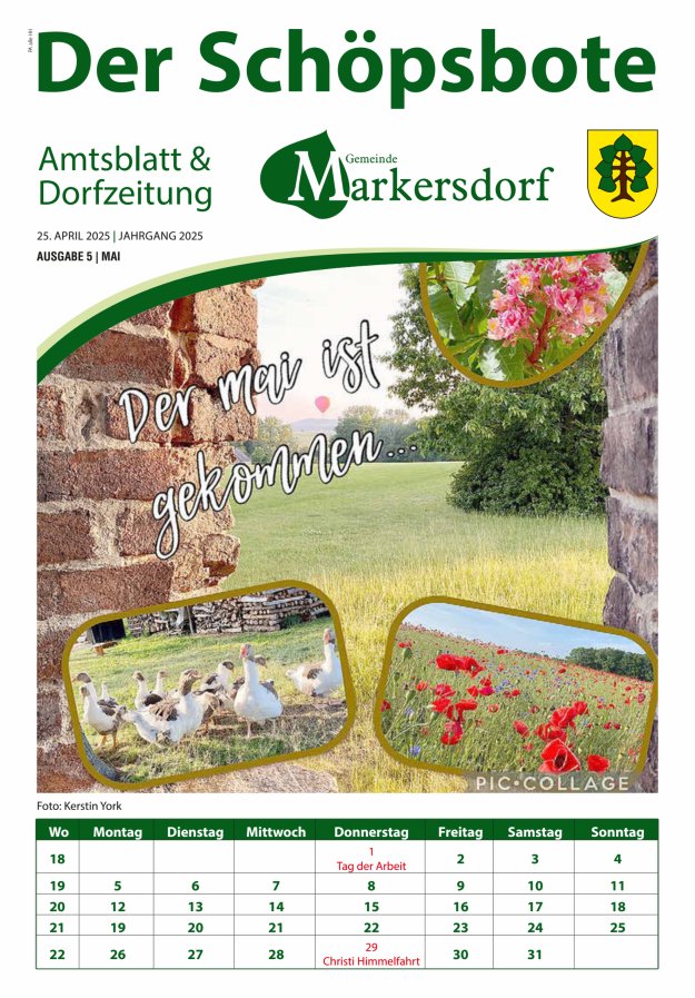 Amtsblatt und Dorfzeitung der Gemeinde Markersdorf Titelblatt 05/2025