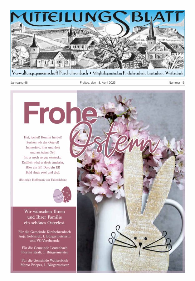 Mitteilungsblatt Verwaltungsgemeinschaft Kirchehrenbach Titelblatt 16/2025