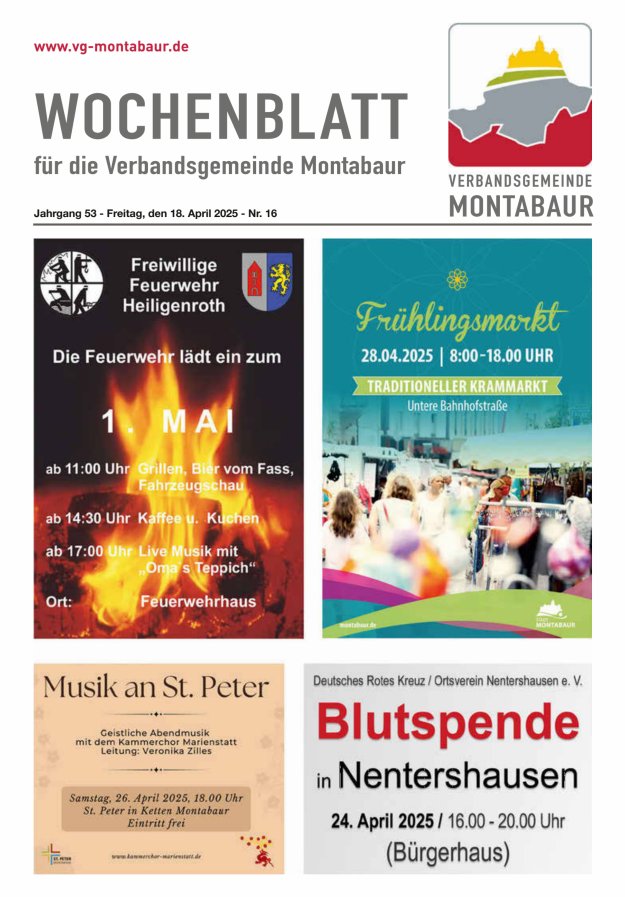 Wochenblatt der Verbandsgemeinde Montabaur Titelblatt 16/2025