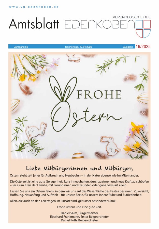 Amtsblatt VG Edenkoben Titelblatt 16/2025
