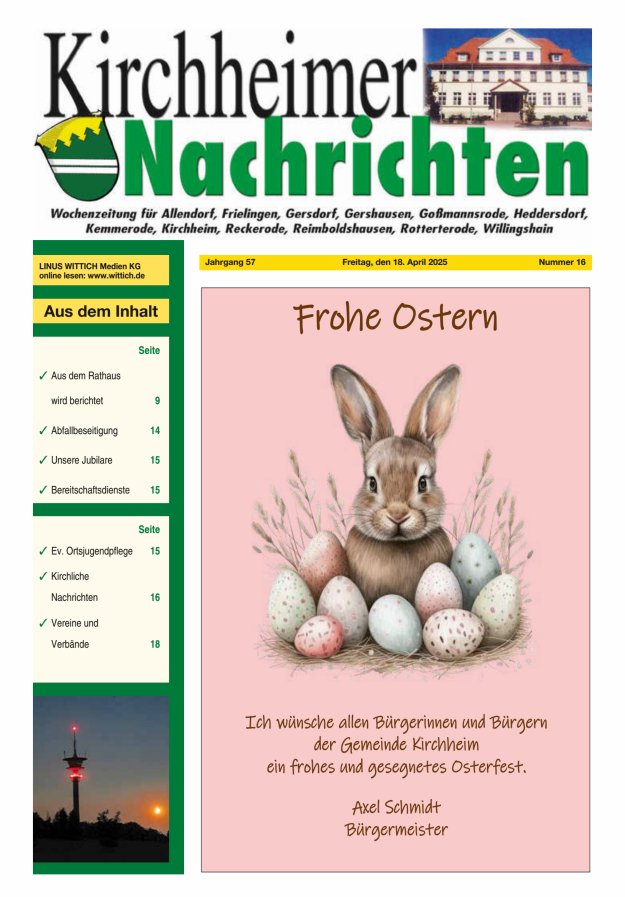 Kirchheimer Nachrichten Titelblatt 16/2025