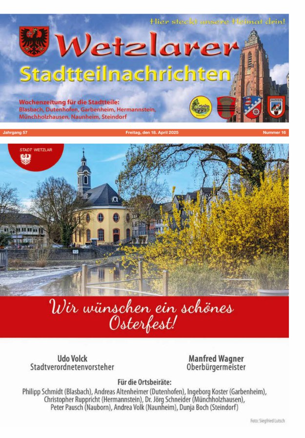 Wetzlarer Stadtteilnachrichten Titelblatt 16/2025