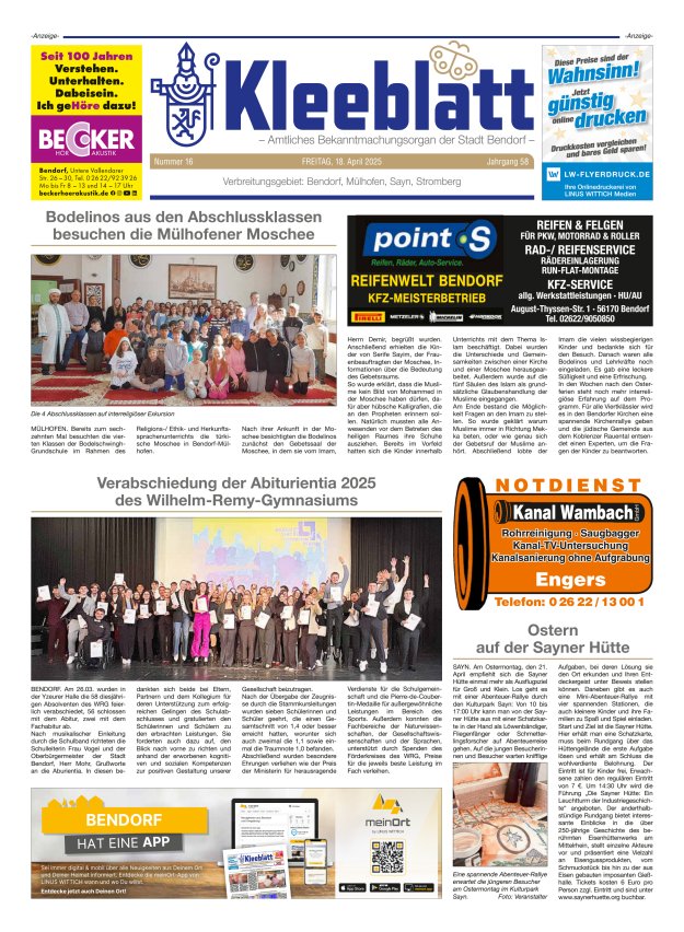 Kleeblatt - Amtliches Bekanntmachungsorgan der Stadt Bendorf Titelblatt 16/2025