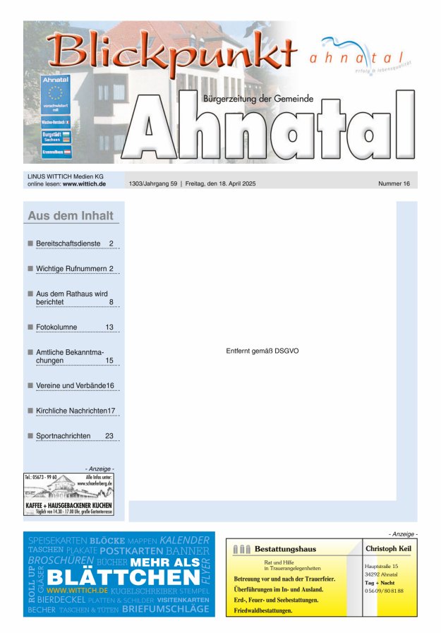 Blickpunkt Ahnatal Titelblatt 16/2025