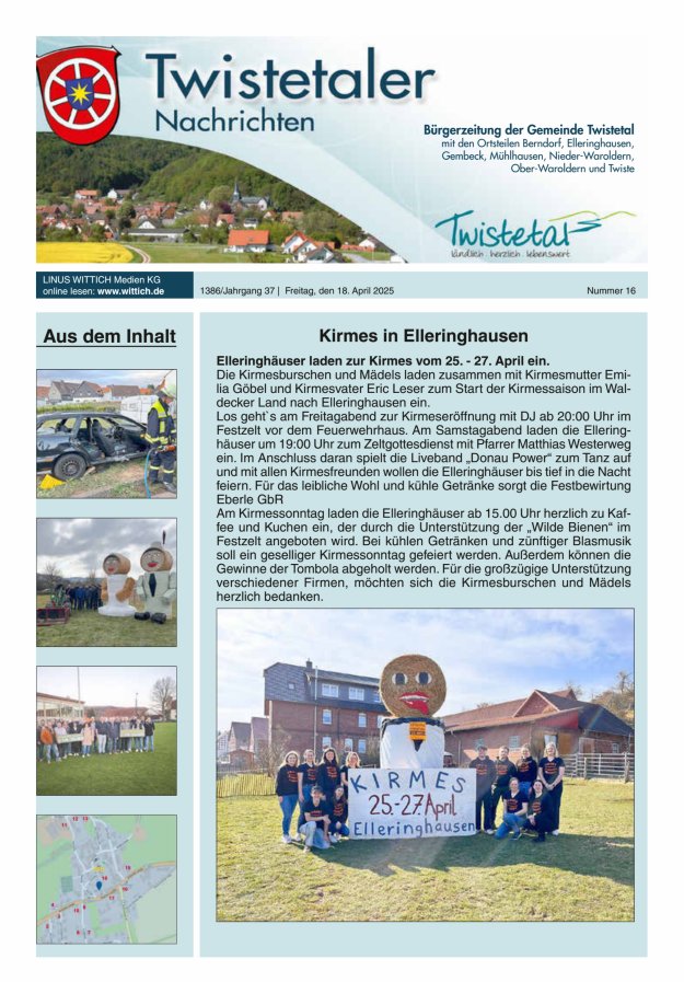 Twistetaler Nachrichten Titelblatt 16/2025