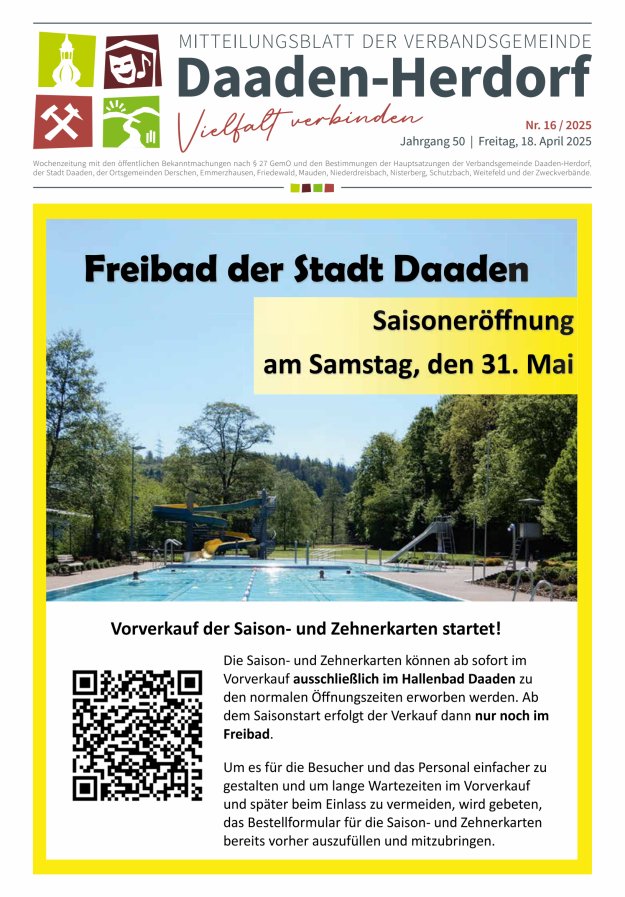 Mitteilungsblatt der Verbandsgemeinde Daaden-Herdorf Titelblatt 16/2025