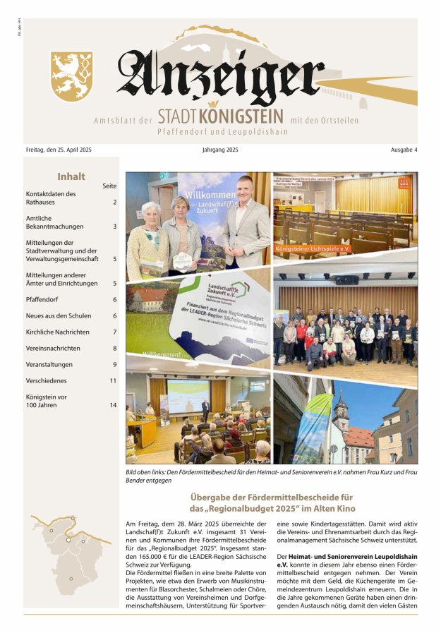Amtsblatt der Stadt Königstein Titelblatt 04/2025