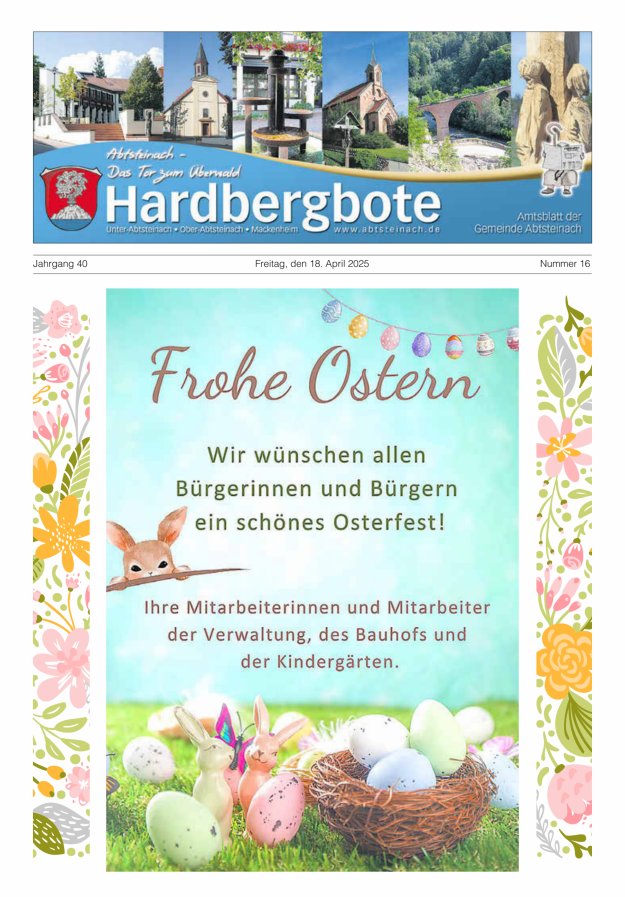 Hardbergbote - Mitteilungsblatt der Gemeinde Abtsteinach Titelblatt 16/2025